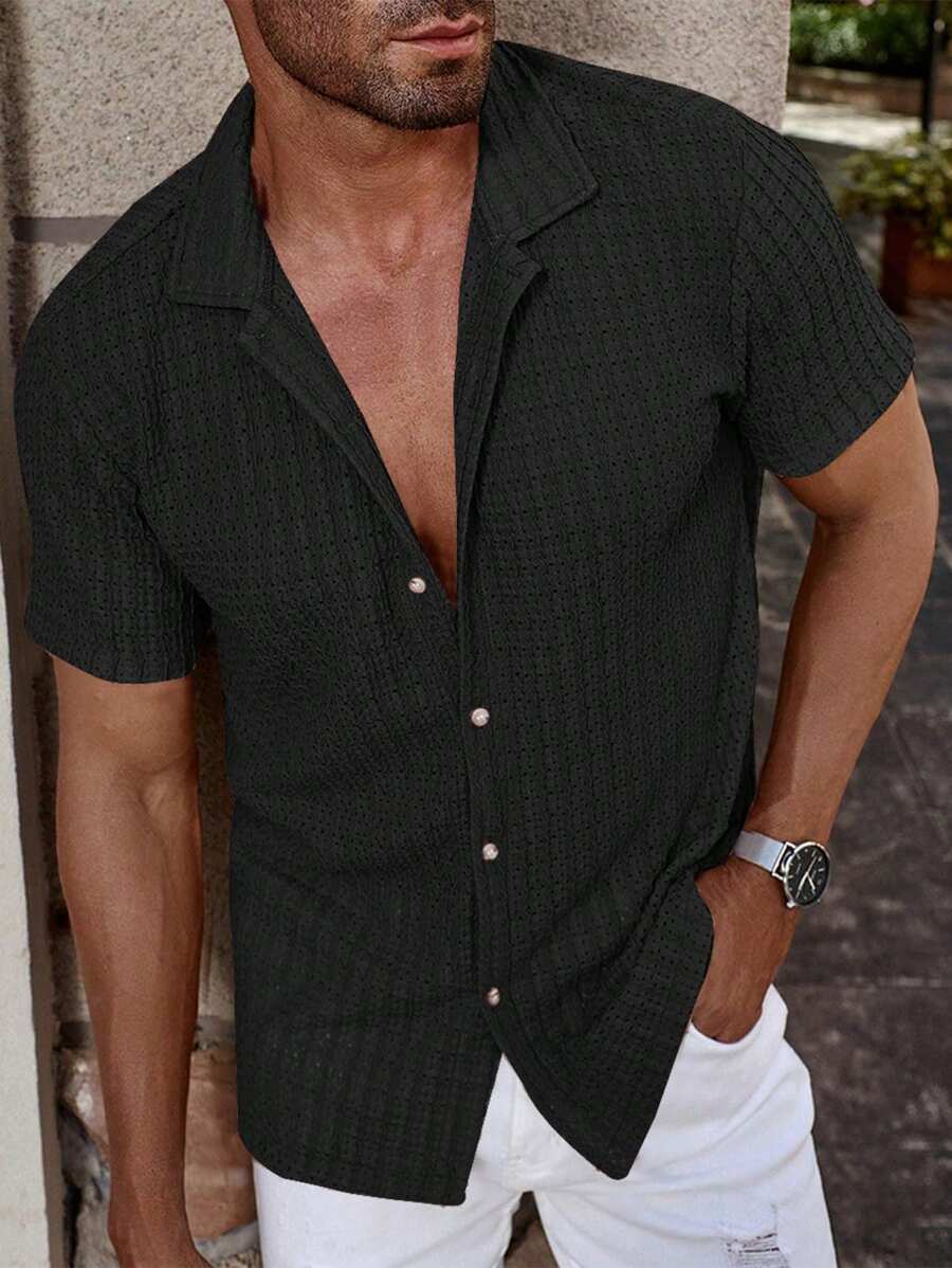 Carlos - Casual effen overhemd met korte mouwen
