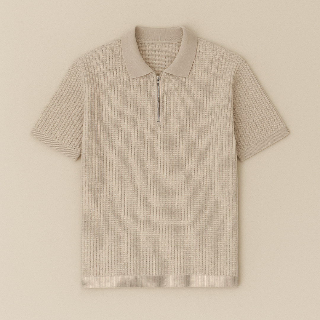 Gebreide half-zip polo gestructureerd 2