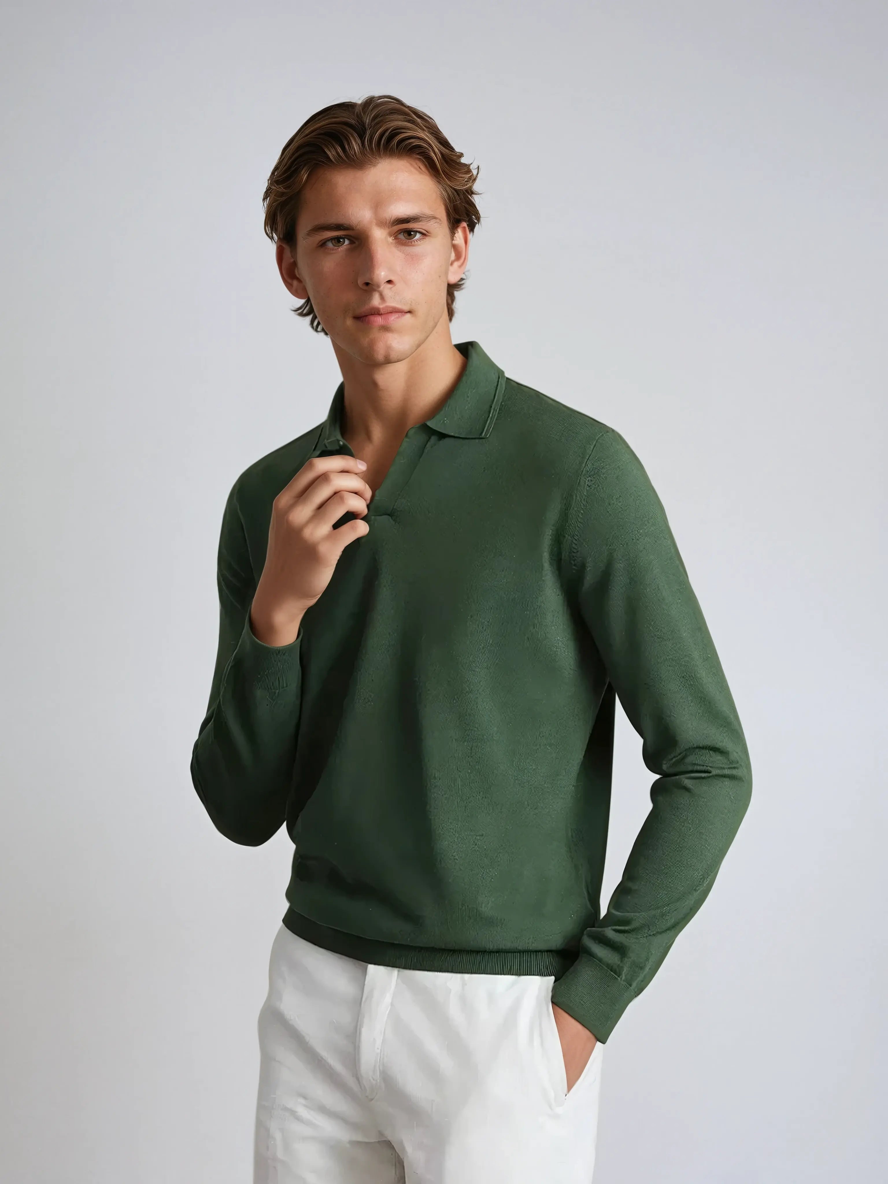 Ansel - knooploze polo met lange mouwen 0