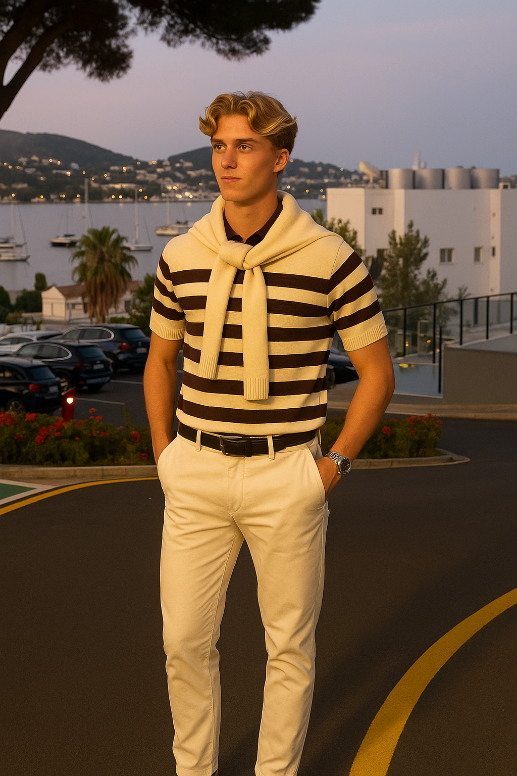 Elegant gestreepte gebreide poloshirt 0
