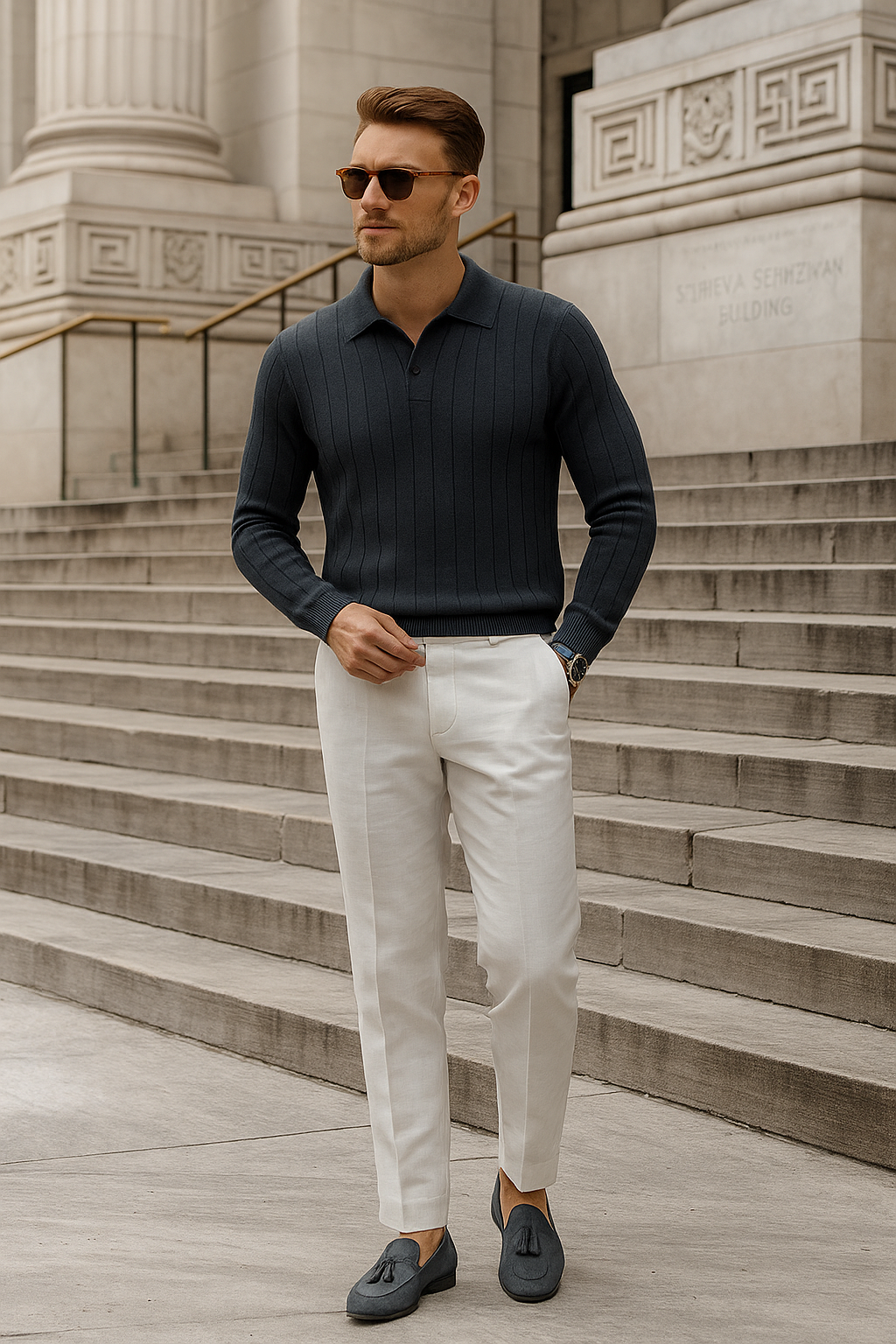 Elegante gebreide polo met lange mouwen 1