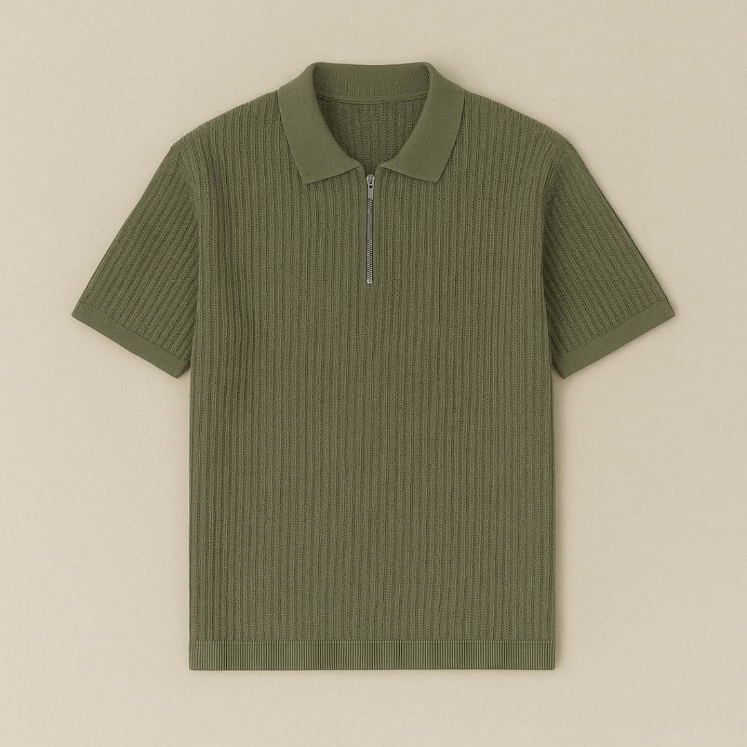Gebreide half-zip polo gestructureerd 0