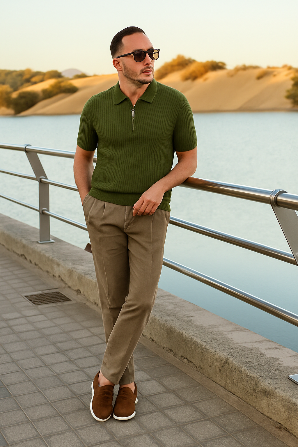 Gebreide half-zip polo gestructureerd 1