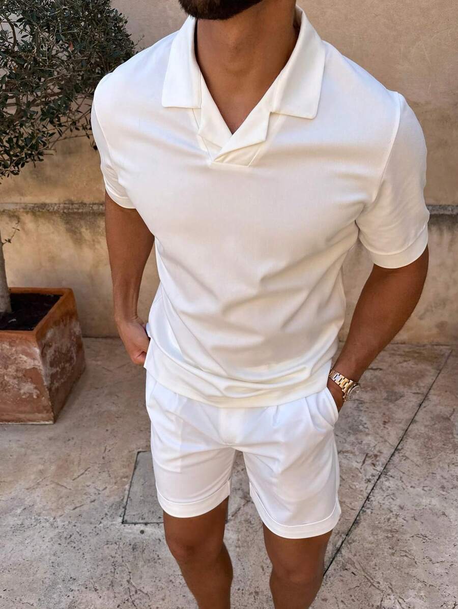 Josh - Casual White Polo Shorts Set 0