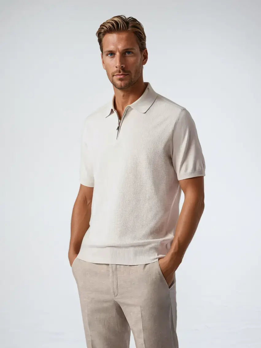 Oud geld beige zip polo 1