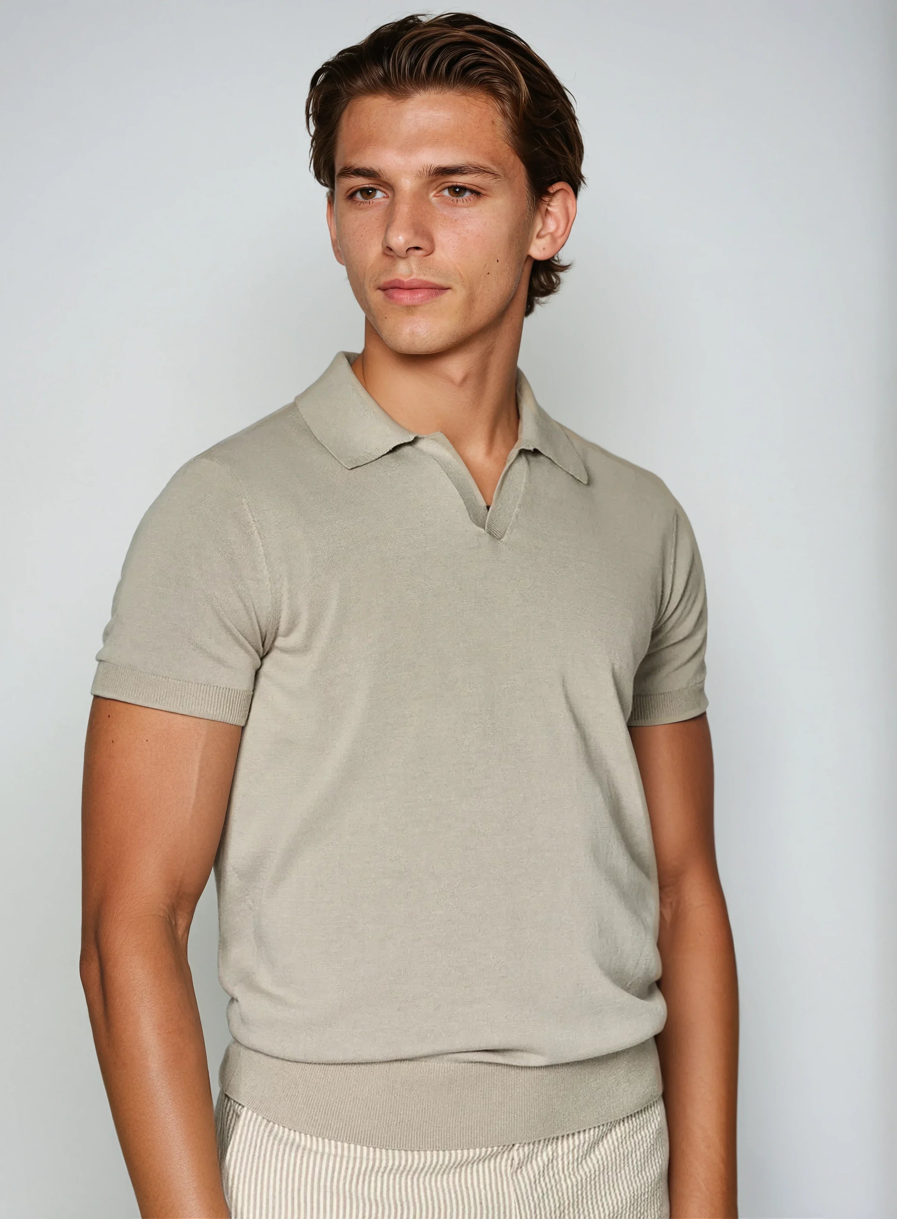 Oud geld taupe buttonless polo 0
