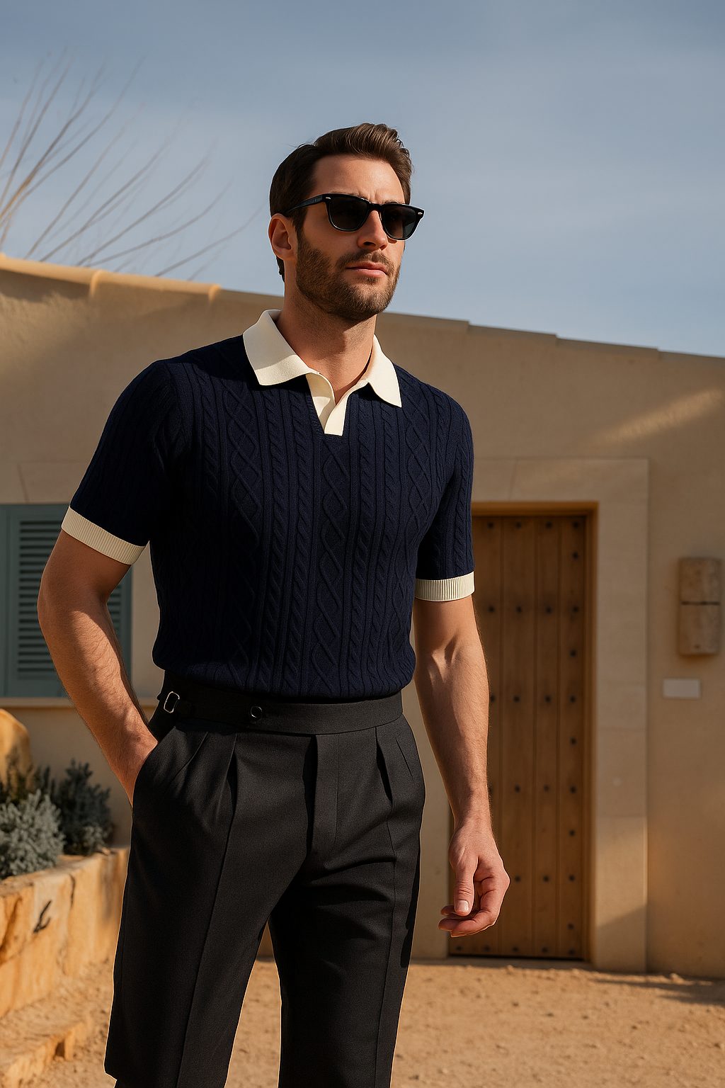 Rowan - kabelbreide poloshirt 0