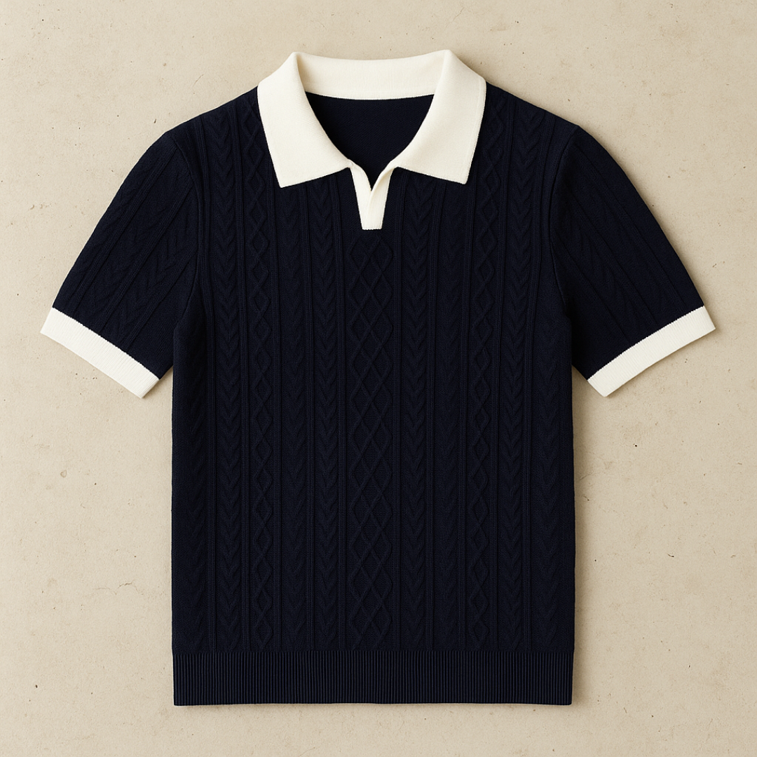 Rowan - kabelbreide poloshirt 1