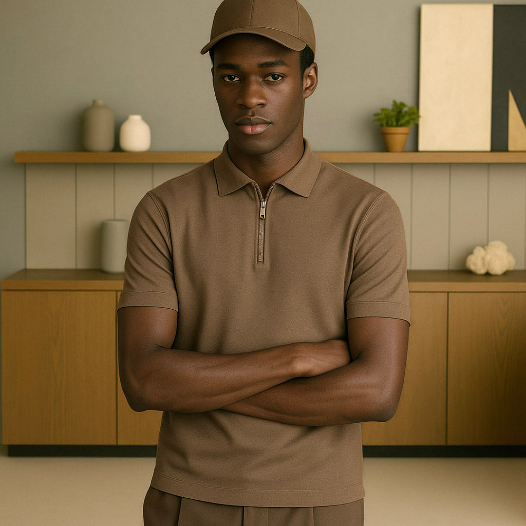 Sporty ritssluiting gebreide poloshirt 0